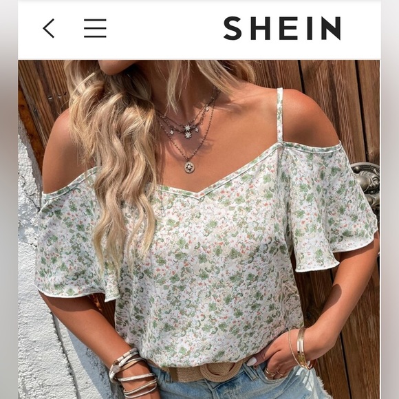 SHEIN Tops - Ditsy Floral Print Cold Shoulder
Blouse, M Ditsy Floral Multicolor🌷
